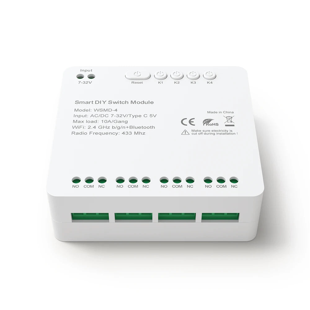 AVATTO Tuya WiFi 4-Kanal-Schaltmodul, 7–32 V/85–250 V RF433 Fernbedienungsrelais-DIY-Modul, funktioniert mit Alexa, Google Home, Alice.