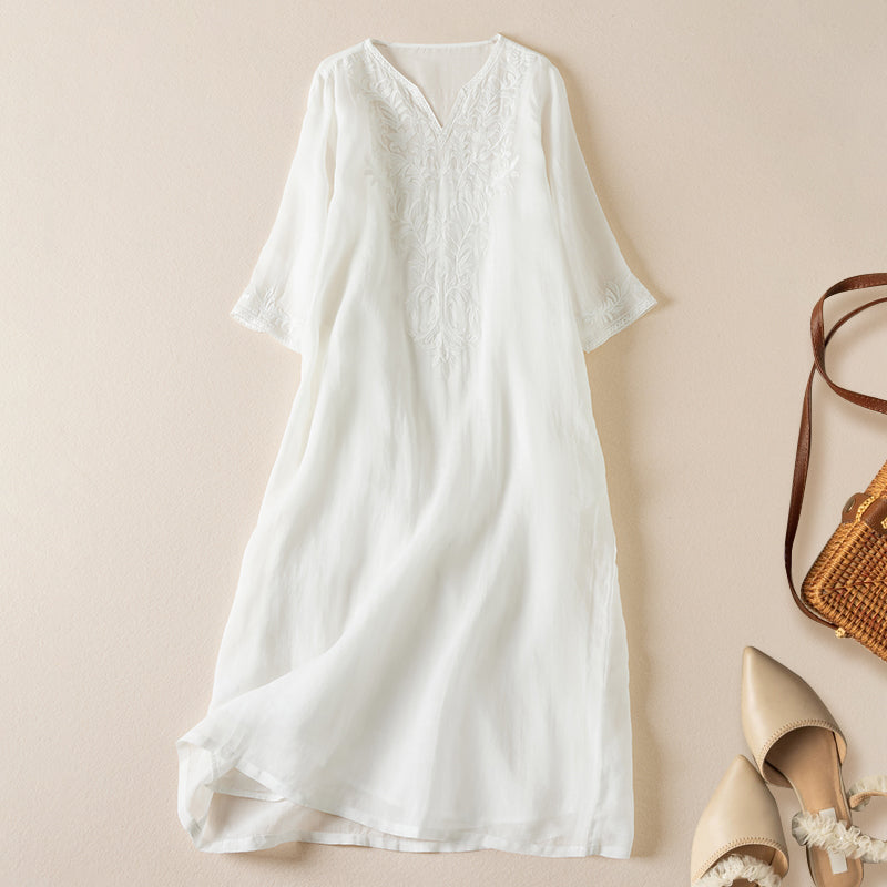 Vintage bedruckte Frauen kleider neue französische lose V-Ausschnitt Kleidung Kurzarm Sommer A-Linie Stickerei Empire Kleid.