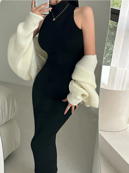 Rot Dünne Sexy Rollkragen Midi Kleid Frauen Abend Party Damen Elastische Hüfte Wrap Elegante Bodycon Kleider Y2k Kleidung.