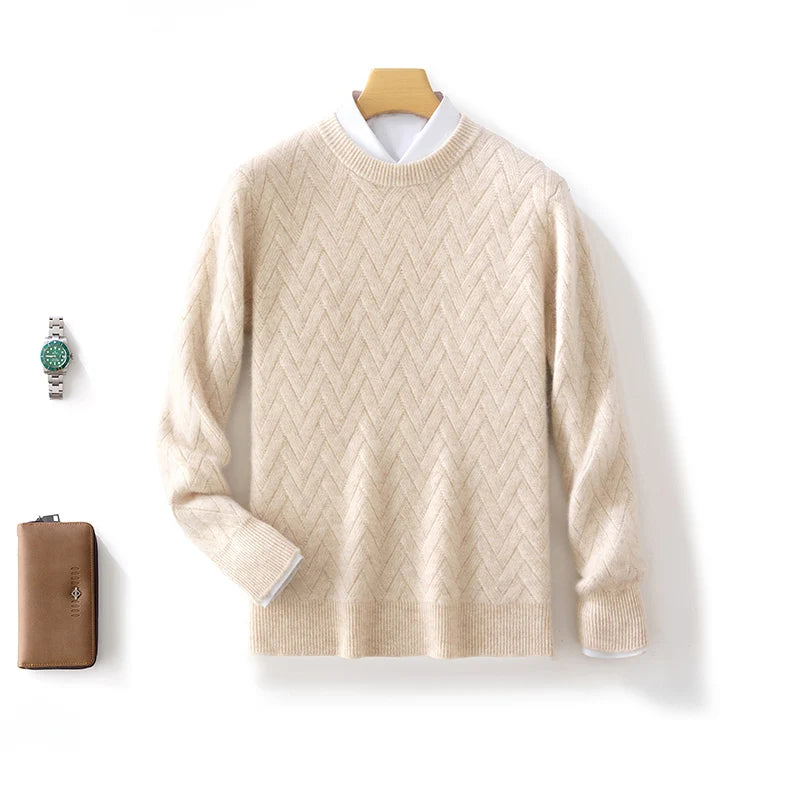 Men 100% Merino Wool New O-Neck Fashion Solid Color Sweater Long Sleeves Pullover Cashmere Soft Warm Comfortable Clothing Top.