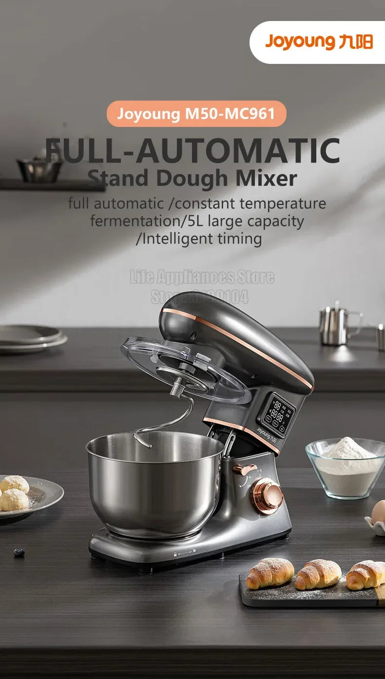 Joyoung 5L Stand Dough Mixer For Kitchen Cream Whisk Cake Dough Blender With Stainless Steel Bowl 6 Gears Chef Machine.