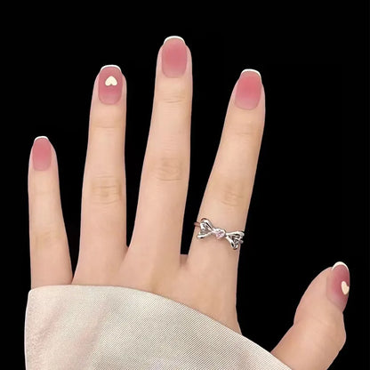 24Pcs/Set White Peach Oolong Gentle French Press on Nail Blush Halo Short Frosted Wearing False Nails Removable Fake Nail Art.