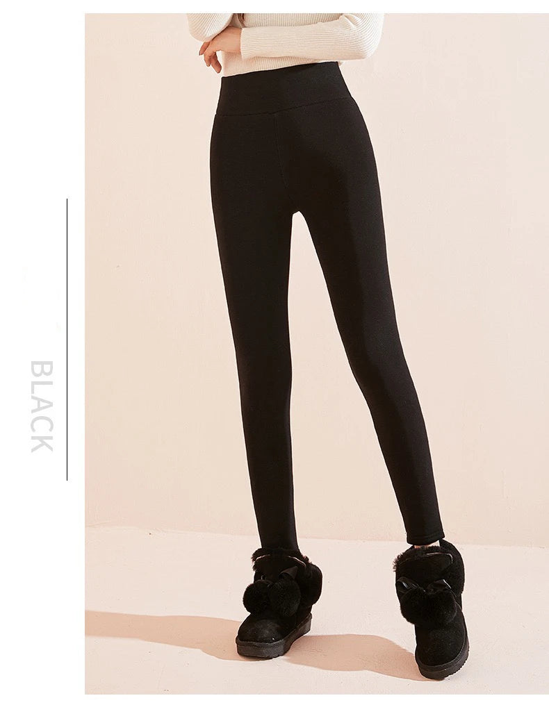 1pcs Winter Leggings Women Cotton Extra Thick Warm Pants Fashion Thermal Legging Slim Black Elastic High Waist Solid Leggings.