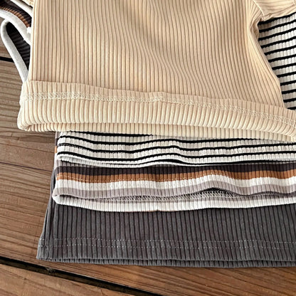 Korean Version Summer Kids Baby Girls Boys Short Sleeve Striped Top Tees +shorts Pants Infant Cute Pure Cotton Clothing Set