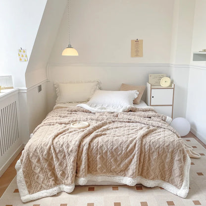 Double Layer Fleece Blanket Autumn Winter Thick Warm Office Nap Throw Blankets for Sofa Bed Single Double Soft Plush Comforter.