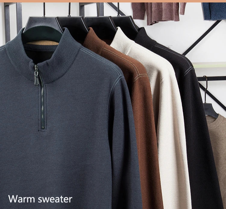 High Quality Velvet Thickening Sweater Bottoming Shirt, Men's Half Zip Pullover, Casual Loose New Warm T-shirt, Knitwear.
