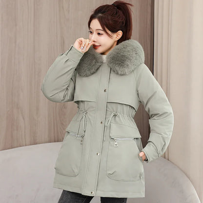 Winter dame Winter Stepp Mantel Abnehmbare Futter Pelz Kragen Gürtel Parka Jacke Für Frauen Verdickt Thermische frauen Mantel