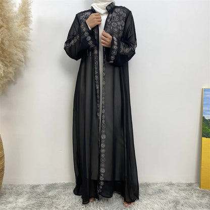 Luxury Diamonds Kimono Open Abayas for Women Muslim Dress Morocco Kaftan Dubai Turkey Party Gown Kebaya Islam Jalabiya Ramadan.