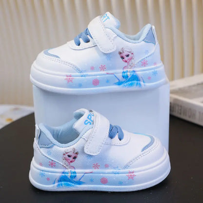 Disney Girl's Fashion Thick Sole Sports Shoes Spring Children's Frozen Princess Elsa PU Leather Running Sneakers Size 18-29.
