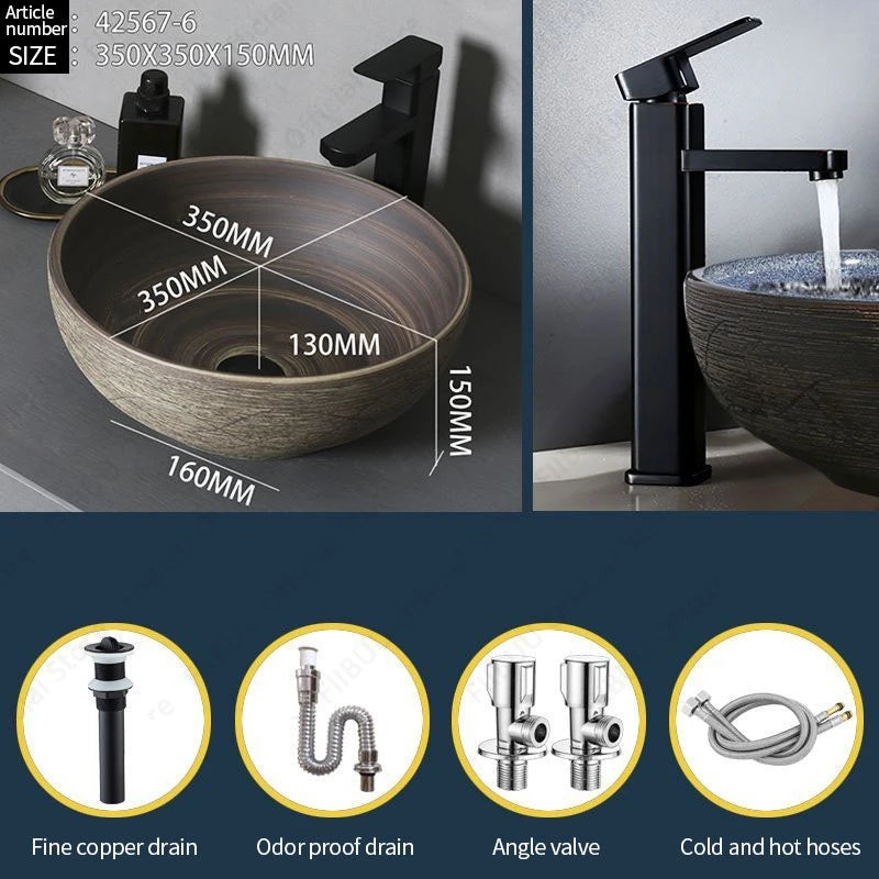 Braunes Keramikgefäß, Waschbecken, Waschtisch, Schüssel, ovaler Badezimmertisch, Waschbecken, Toilette, Balkon, Kunstbecken, über der Theke, Sockelwaschbecken