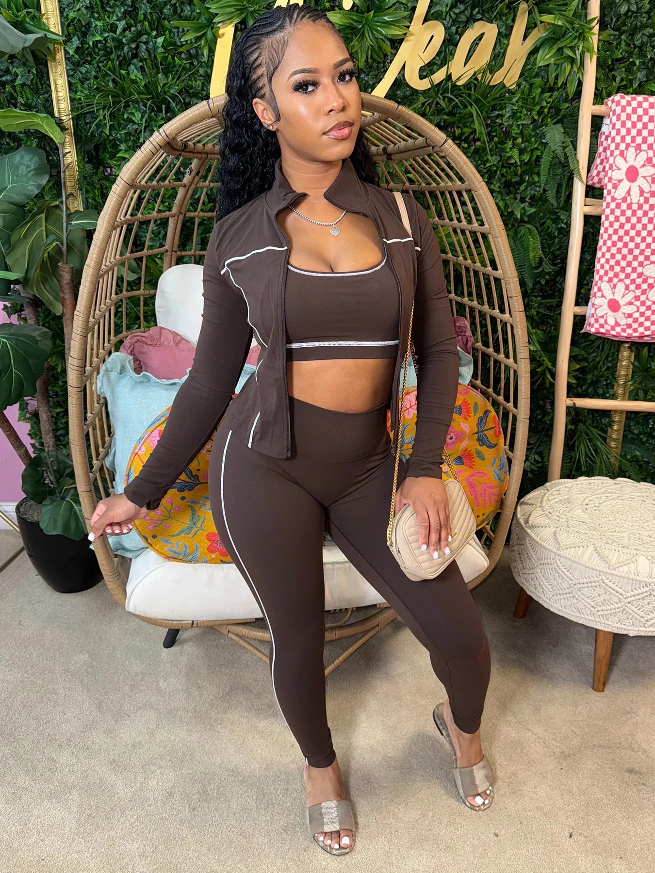 Weird Puss Casual 3 Piece Set Women Tracksuit Elastic Vest+Zip Jacket+Leggings Matching Street Sporty Fitness Street Shapewear.