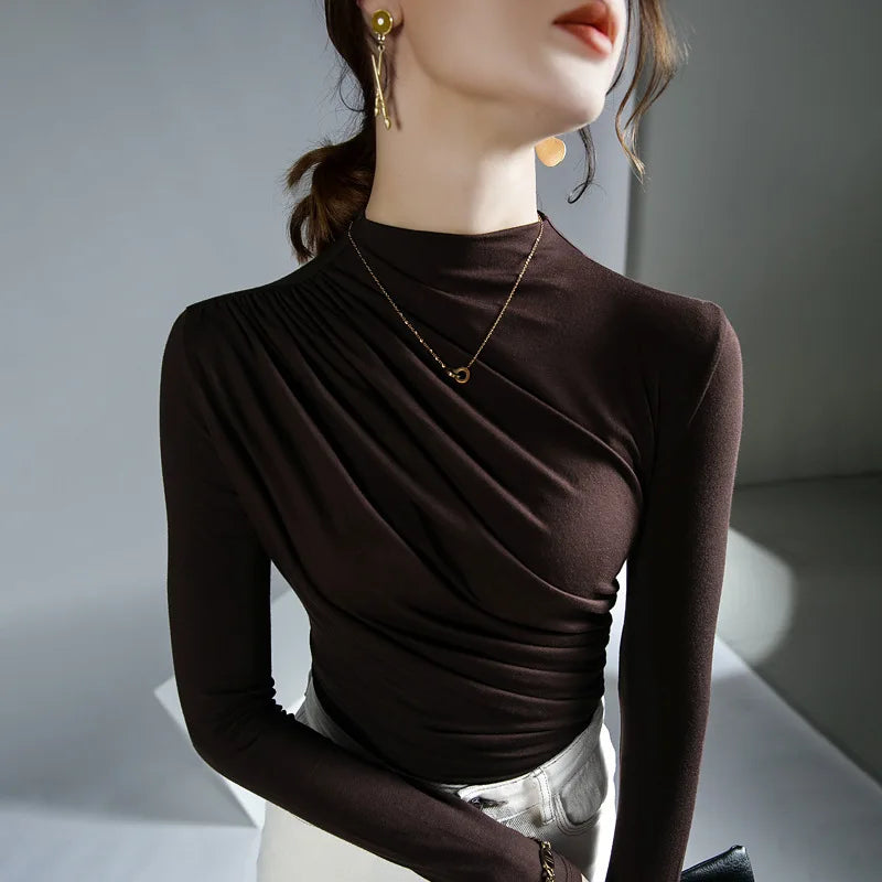 Solid Basic Long Sleeve Womens Tshirt Casual Black White Fashion Top T Shirt Ladies Fashion European Tee Shirt.