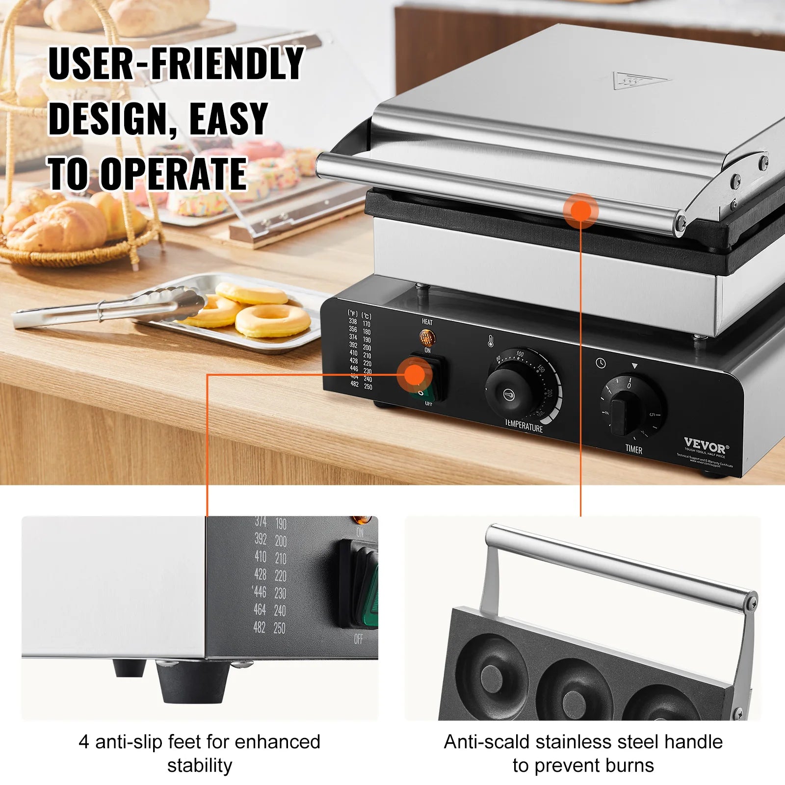 SucceBuy Electric Donut Maker Commercial Doughnut Machine with Non-stick Surface Double-Sided Heating Waffle Doughnut Machine.