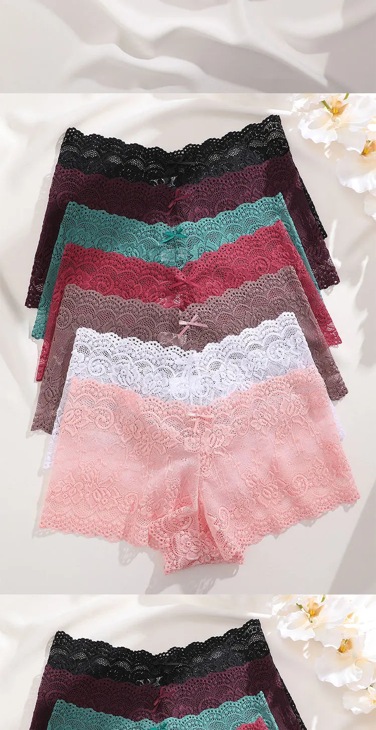 8Pcs/Set Sexy Lace Floral Boyshorts Underwear for Women Sexy Hollow Out Solid Panties Female Low-Waist Breathable Girls Lingerie.