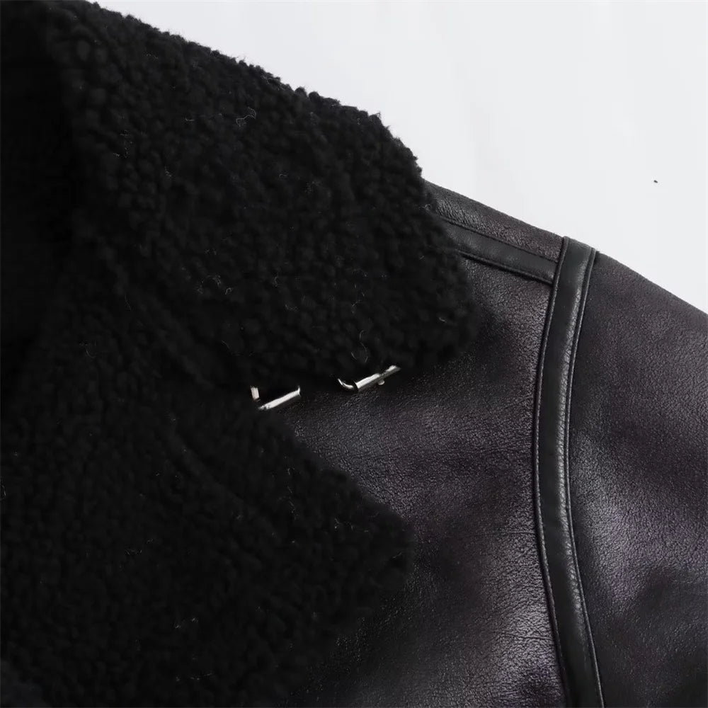 2023 Autumn/Winter New Women's Wear New Fashion Casual Loose Versatile Leather and Fur One Piece Jacket Coat.