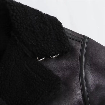 2023 Autumn/Winter New Women's Wear New Fashion Casual Loose Versatile Leather and Fur One Piece Jacket Coat.