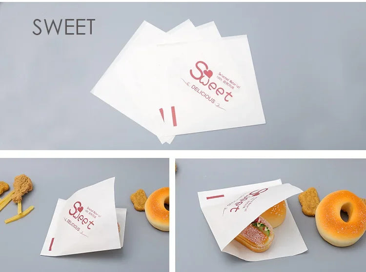 100pcs Triangular Open Top Kraft Paper Bag Donuts Sandwich Bags For Bakery Bread Food Packaging Bags 15x15cm.