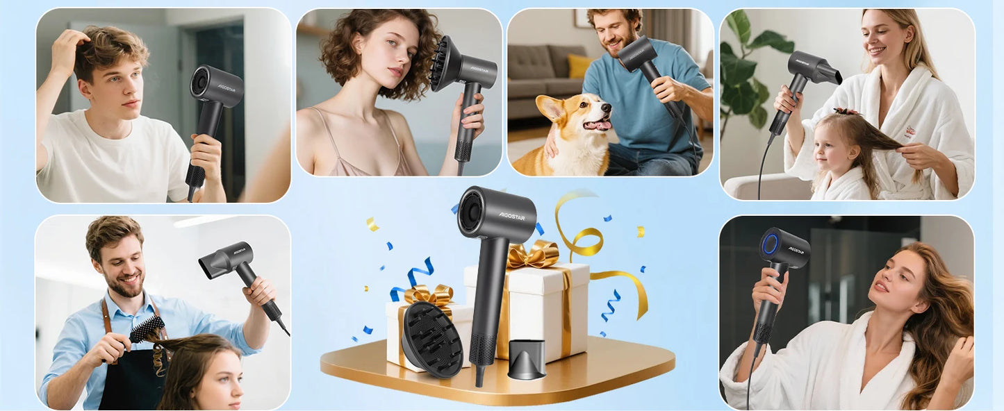 Aigostar Nora - Hair Dryer, 110,000 rpm High-Speed Hair Dryer with 200 Million Negative Ions, 55 dB Low-Noise Hair Dryer