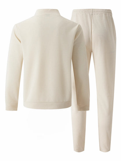 Autumnwinter men's casual blazer set new fashion Waffle baseball suit round neck pocket zipper long sleeve trousers two-piece se.