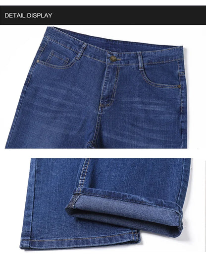 Große Größe Herren Jeans High Stretch Denim Stoff Große Größe Hosen für 45-150 kg Jeans Hombre Jeans mit weitem Bein Pantalon Homme.