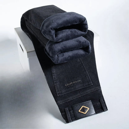 Autumn Winter New High Elasticity Men's Business Jeans Haze Blue Black Gray Denim Trousers Men's Pants Work Clothes Brand.