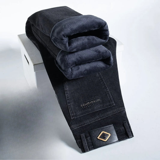 Autumn Winter New High Elasticity Men's Business Jeans Haze Blue Black Gray Denim Trousers Men's Pants Work Clothes Brand.