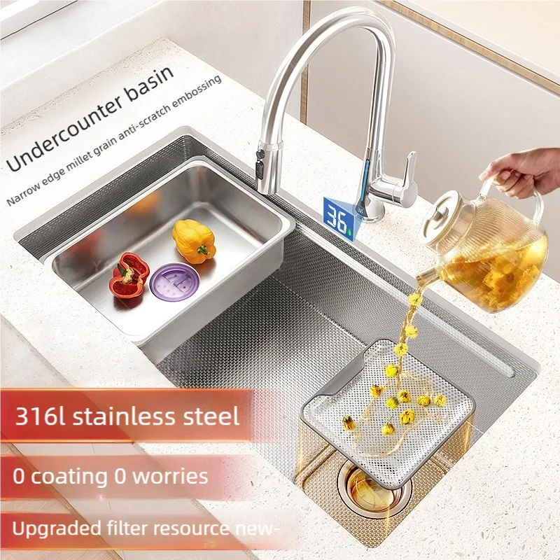 Kitchen Sink 316L Stainless Steels Nano Brushed Surface Large Single Slot Dishwash and Vegetable Washing Basin Undermount Basin