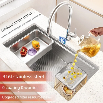 Kitchen Sink 316L Stainless Steels Nano Brushed Surface Large Single Slot Dishwash and Vegetable Washing Basin Undermount Basin