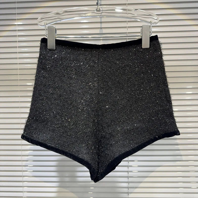 Trendy Women's Solid Color Bright Silk Woolen Shorts 2024 Autumn Fashion New Items High Waist Short Pants Female.