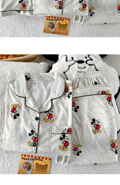 3Pcs Mickey Mouse Pajama Set Women's Summer Short-Sleeved Cute Sleepwear Autumn Student Home Clothes Three-Piece Set Nightgown.
