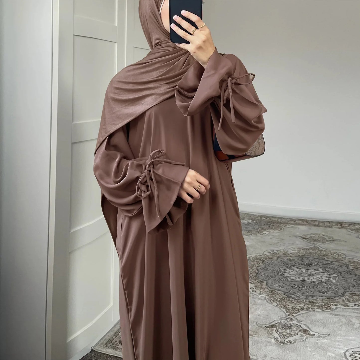 Eid Muslim Dress for Women Abaya Bow Jalabiya Ramadan Lace Up Vestidos Largos Islam Arab Long Robe Morocco Dubai Kaftan 2025.