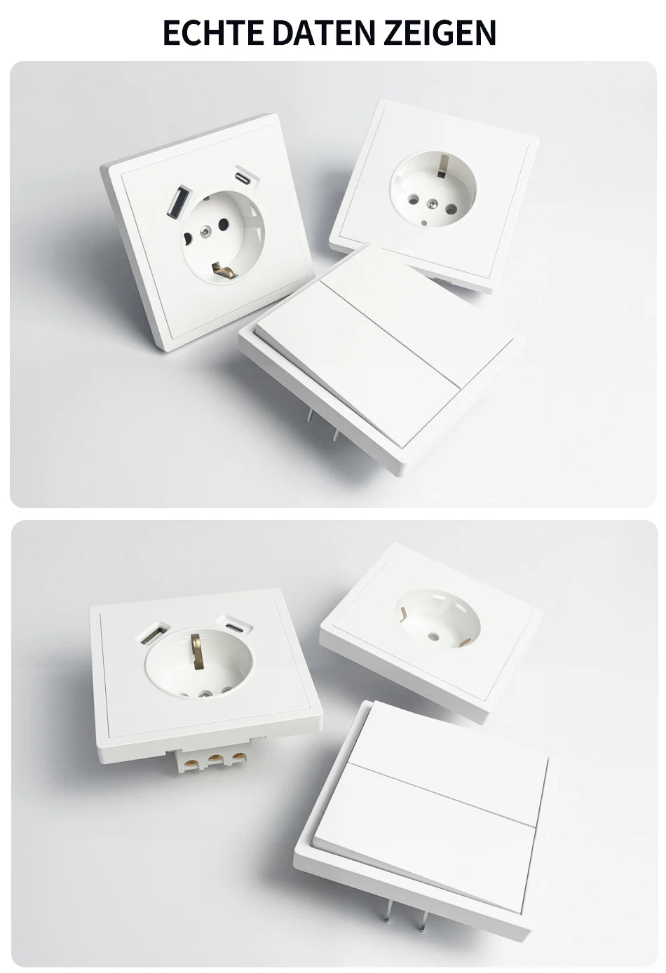 80 mm Typ Rahmen Steckdose 1/2-Wege-Wandknopfschalter USB Typ-C-Anschlüsse Steckdose EU-Standard für Deutschland DIY Teil freie Kombination.