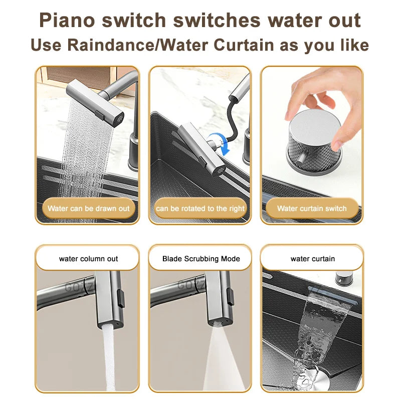 Waterfall Sink Large Single Slot Stainless Steel Kitchen Sink Embossed Washbasin Under The Basin Installation For Kitchen