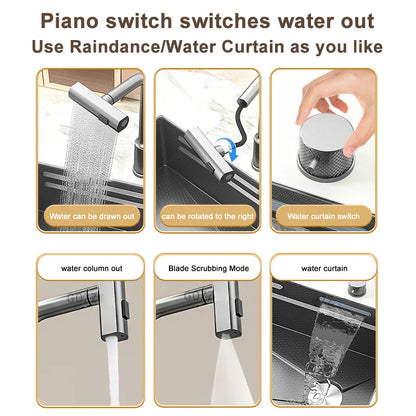 Waterfall Sink Large Single Slot Stainless Steel Kitchen Sink Embossed Washbasin Under The Basin Installation For Kitchen