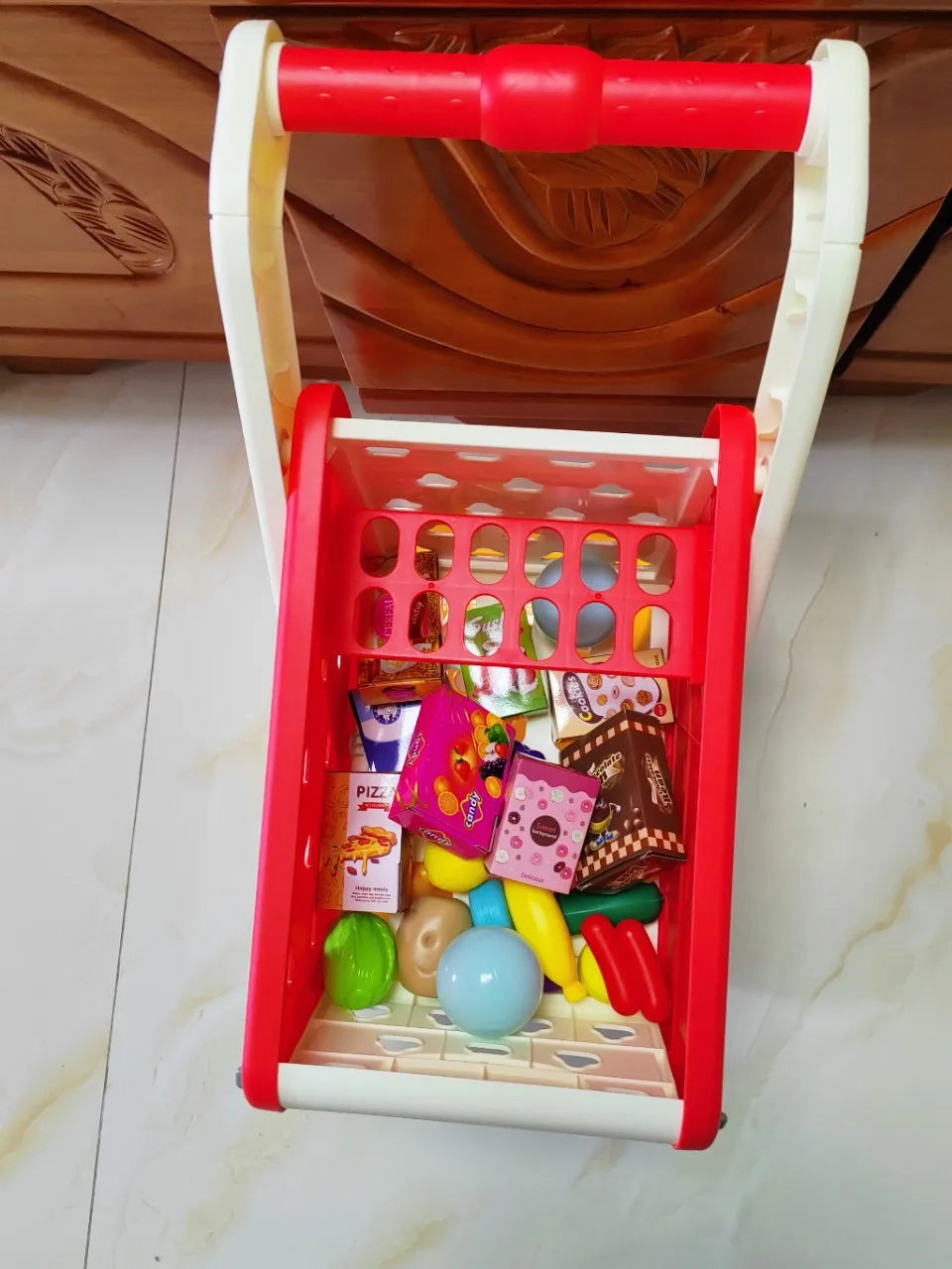 Shopping cart toy baby small trolley children play house fruit cut music kitchen supermarket men and girls Early Education toys.