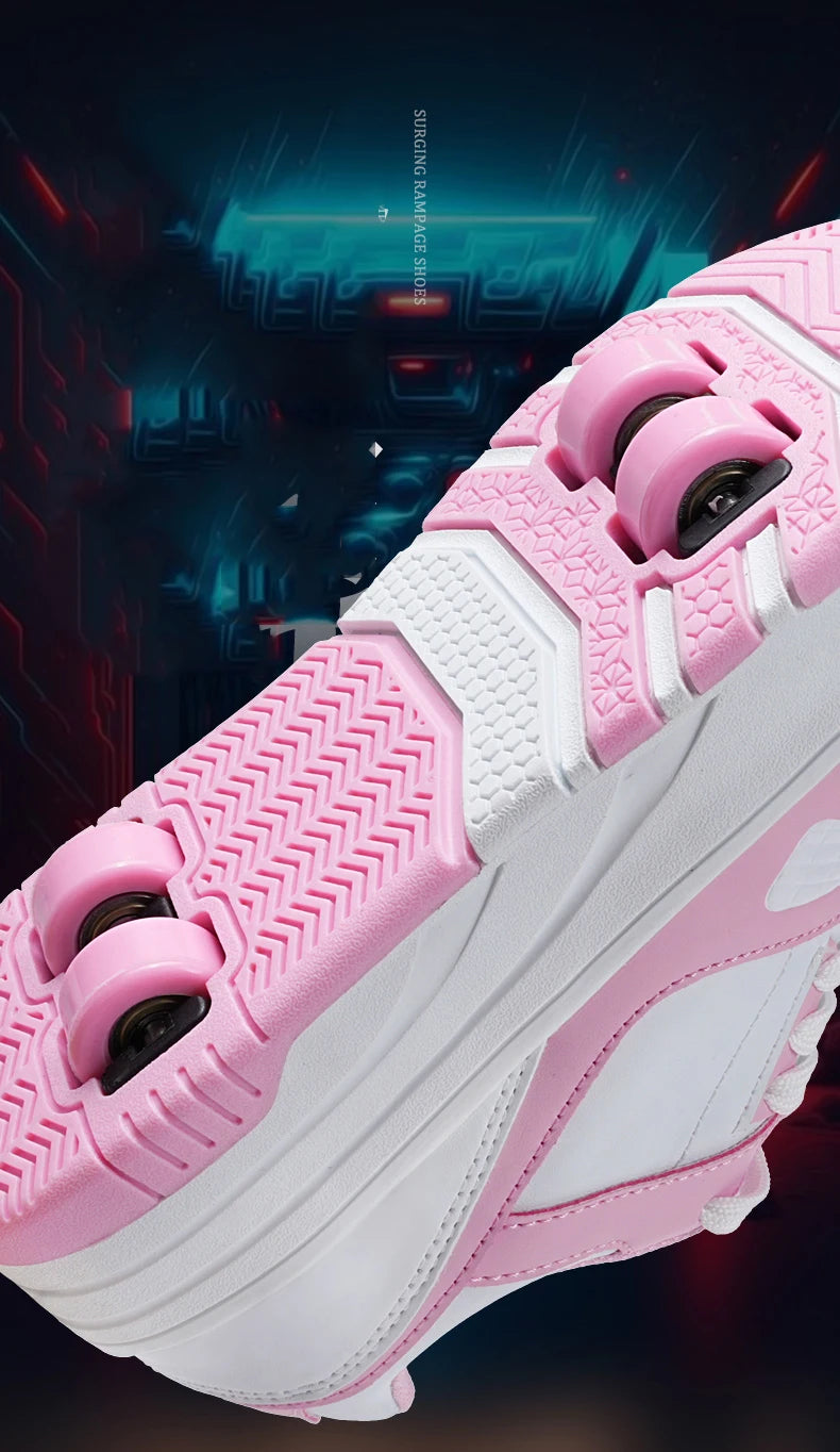 Four wheel roller shoes Boys girls walking shoes Casual outdoor sports slide and shrink school students pulleys shoes sneakers.