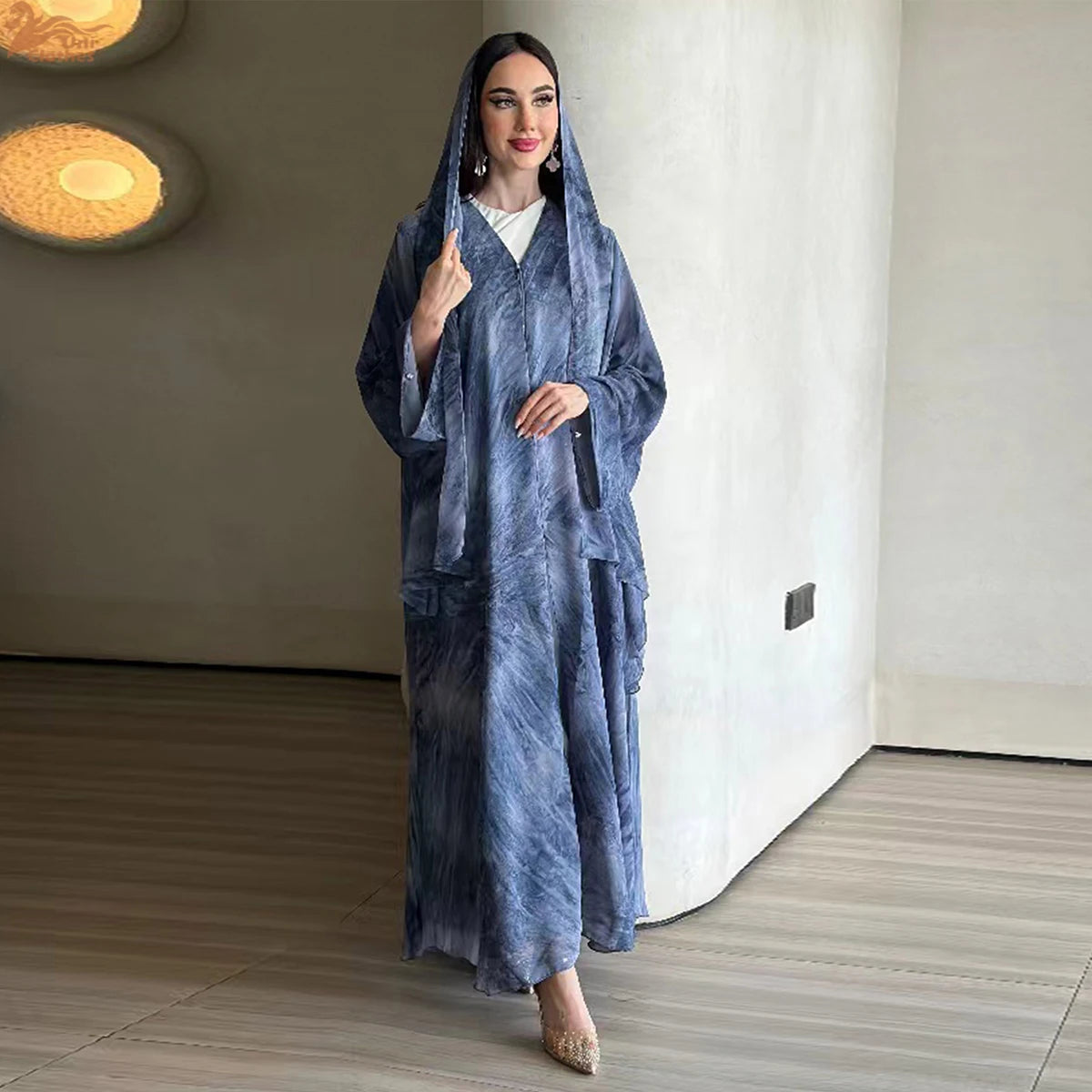 Uni Abaya Dubai 2025 Marble Print Hijab Abaya 2 Piece Set Chiffon Summer Modest Dresses Open Abaya Islamic Clothing.