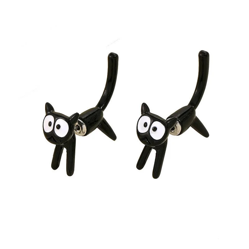2023 New Fashion Cute Animal Stud Earrings Women Cartoon Small Black Cat Bear Shark Dinosaur Earring Ear Stud Girl Funny Jewelry.
