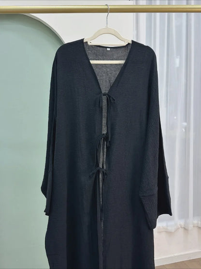 Ramadan Eid Muslim Women Modest Arab Open Abaya Long Dress Jalabiya Lace Up Cardigan Robe Morocco Dubai Abayas Kaftan Vestidos