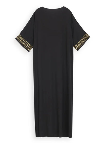 2025 Indie Folk Schnürung V-Ausschnitt Fledermausärmel Sommer Strandkleid Tunika Damen Beachwear Kaftan Maxikleid Robe Sarong Q775.