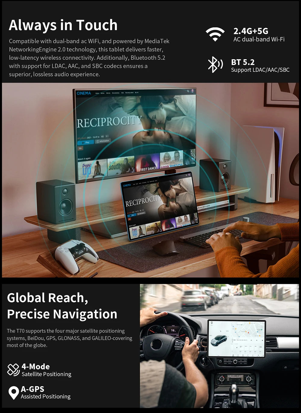 Teclast T70 14" Tablet Android 15 MTK G99 CPU Max 20GB (8GB+12GB Expansion) RAM 256GB ROM 4G LTE 10000mAh 18W Fast Charging GPS