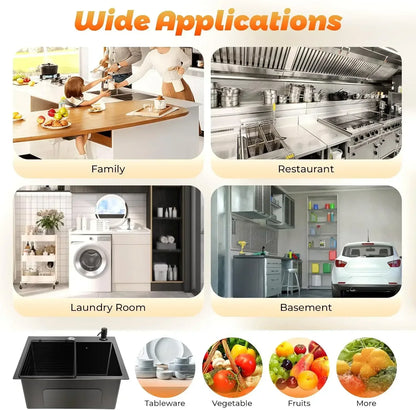 45 x 40 cm schwarzes Nano-Waschbecken, Einzelwaschbecken, kreatives Küchenspülen-Set aus Edelstahl, großes Fassungsvermögen, Wohnaccessoires