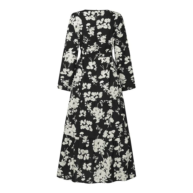 Zanzea Blumen druck böhmischen Maxi kleid Frauen Mode Langarm o Hals abgestufte Vestidos islamische muslimische Gürtel Abaya lange Roben.