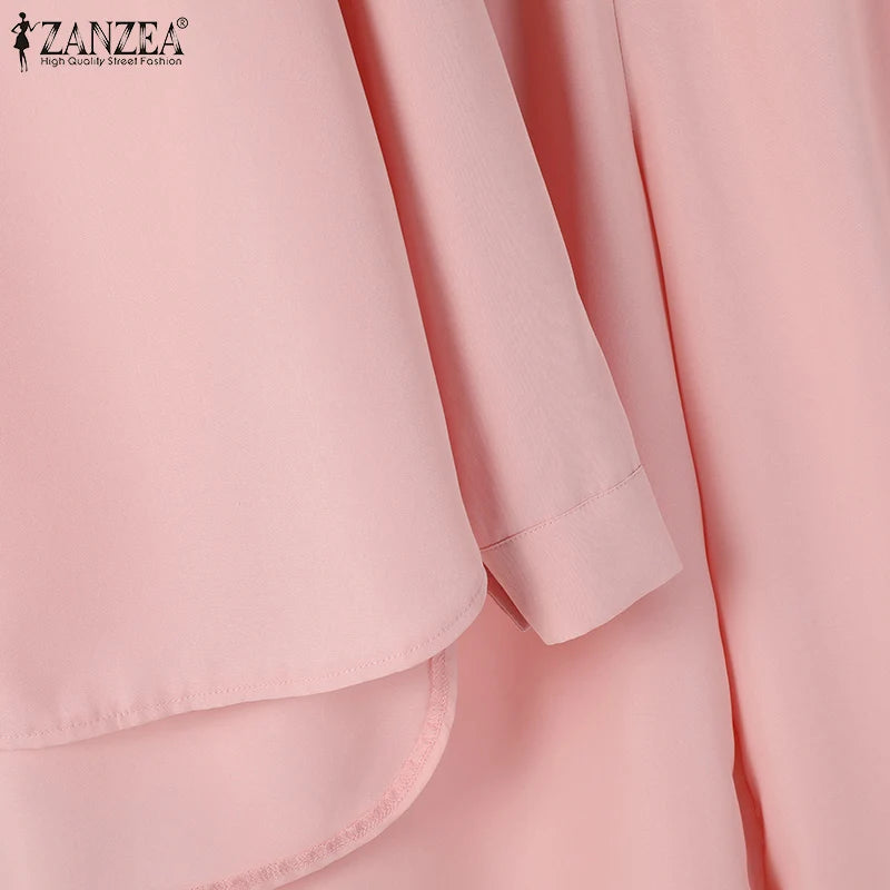 ZANZEA Fashion Women Casual Trousers Suits 2PCS Autumn Long Sleeve Blouse Solid Wide Leg Pants Sets Loose Work Tracksuit Outifit