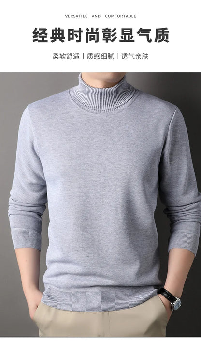 Men's Autumn Winter New Turtleneck Sweater Warm Cozy Solid Color Casual Bottom Knitted Pullovers Male Fashion Knitwear.