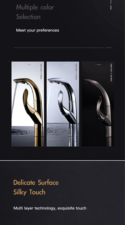 Luxury brass gold touch switch kitchen faucet pull-out design 1 hole single handle hot and cold water sink 2 function Mixer