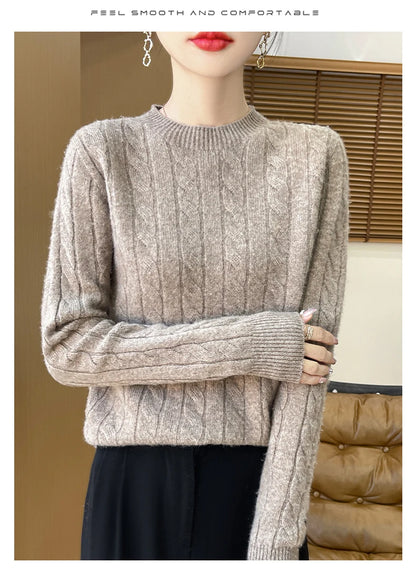 Frauen 100% Merino Wolle Verdickung Pullover Oansatz Gestrickte Twisted Pullover Herbst Winter Kaschmir Langarm Kleidung Basis Tops.
