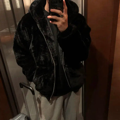 Winter faux lamb wool jacket men's padded thickened cotton clothing loose fleece jacket cotton clothing.