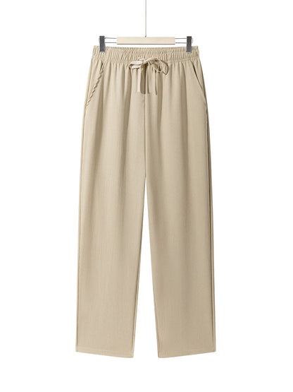 Summer Men's Straight Trousers Casual Solid Color Breathable Drawstring Long Pants Sweatpants Streetwear Men Baggy Pants.