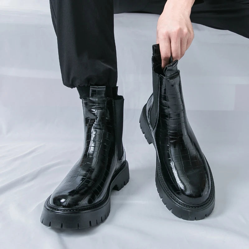 Street Style Pointed Toes Chelsea Boots Stylish Leather Ankle Boots Fashion High Top Shoes Party Business Motorcycle Boots Botas.